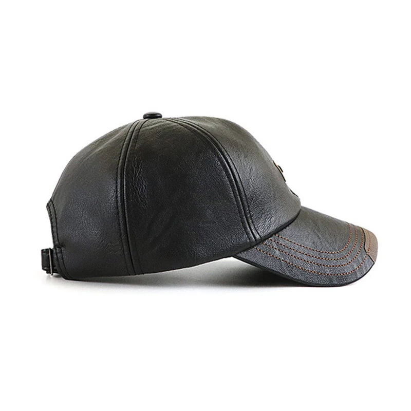 (image for) Collrown Men's Outdoor PU Leather Baseball Cap Casual Sun Hat Adjustable Sport Casual Visor Hat for Autumn Winter